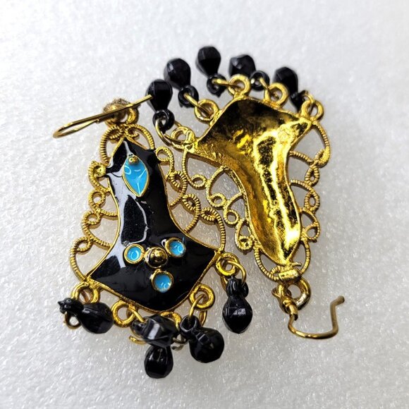Filigree Black and Blue Triangular Shaped Fashion Earrings - Picture 7 of 8